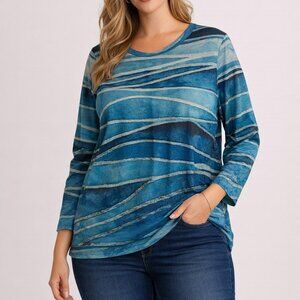 Miss look Cotton Blue Patterned Top 2XL Work Casual